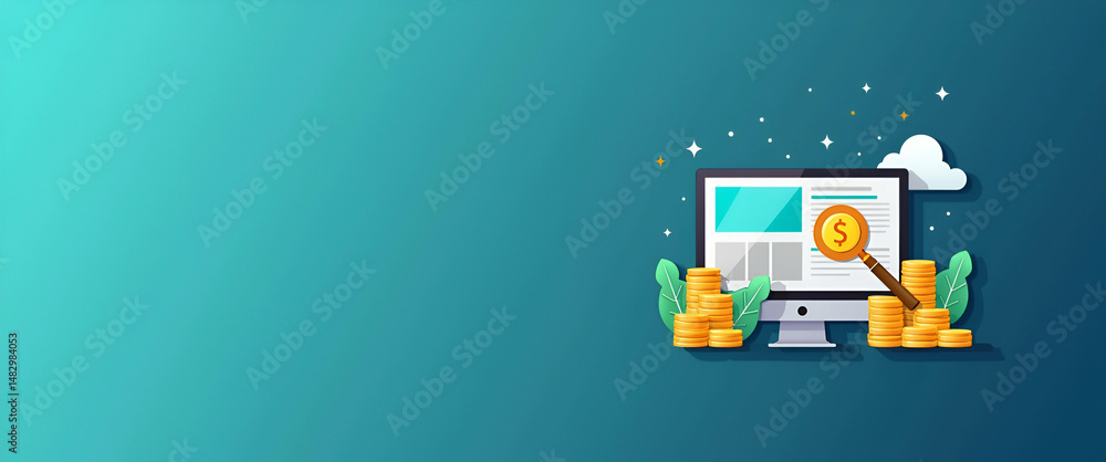 Poster photo realistic modern investment icon design with generous copy space for business presentations an