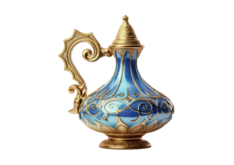 antique brass and blue lantern jug isolated on white or transparent png