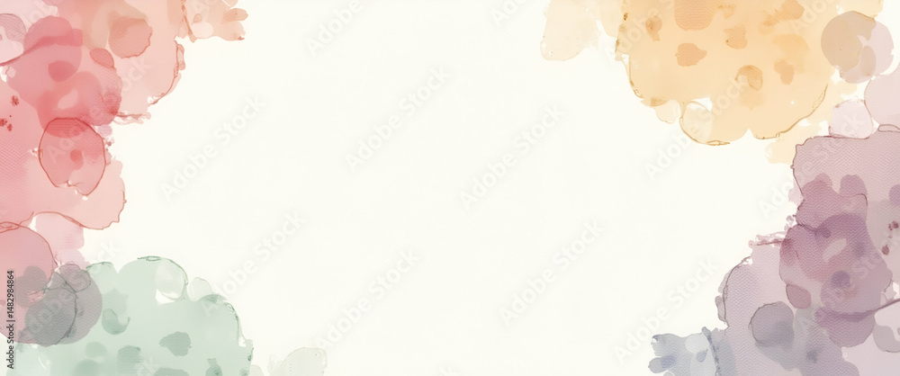 Poster Artistic Hand-Drawn Watercolor Border: Soft Copy Space for Creative Projects in Photo Stock with Empty Space on the Left Side for Text and Design Elements