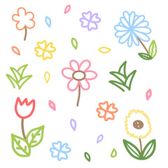 Trees, leaves, colorful flowers, and nature.