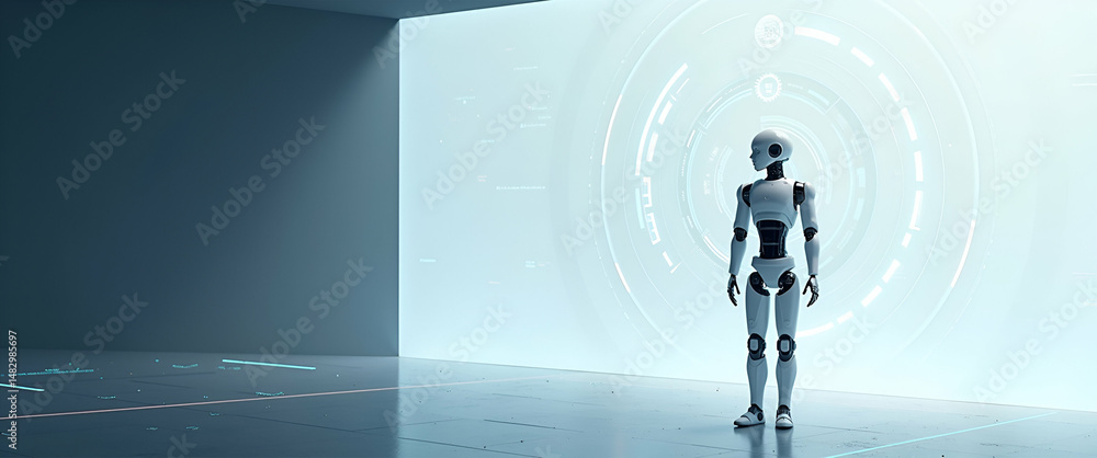 Poster futuristic ai robotics wallpaper design: minimalist digital illustrations showcasing automation and 
