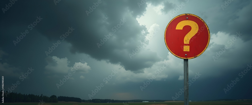 Poster economic uncertainty sign against stormy background: a visual concept with copy space for text and e