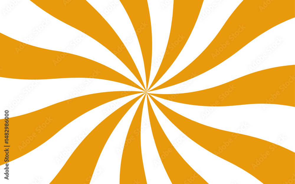 Poster abstract vivid, hypnotic background with a central radial burst design. orange and white wavy rays. 