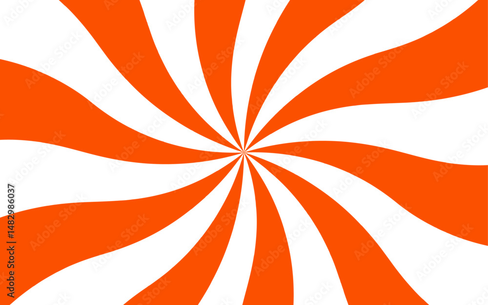 Poster abstract vivid, hypnotic background with a central radial burst design. orange and white wavy rays. 