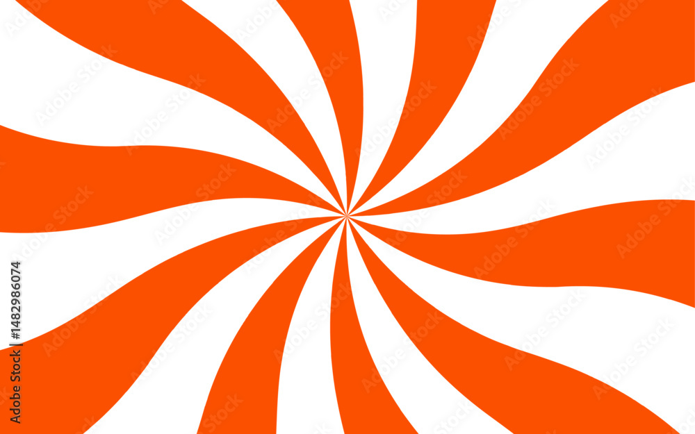 Poster abstract vivid, hypnotic background with a central radial burst design. orange and white wavy rays. 