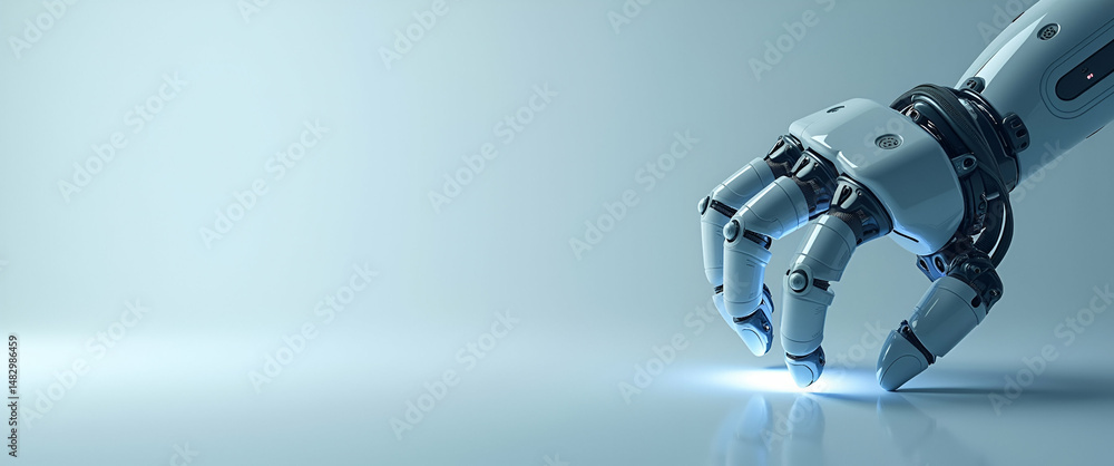 Poster futuristic minimalist wallpaper design featuring surgical robot systems in expansive empty space - a