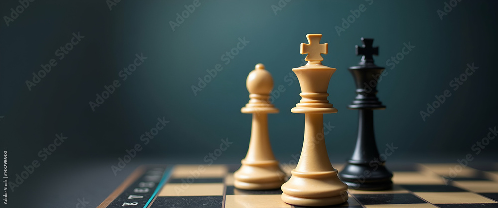 Poster chess game featuring king and knight pieces on chessboard: a symbol of strategy and competition - st