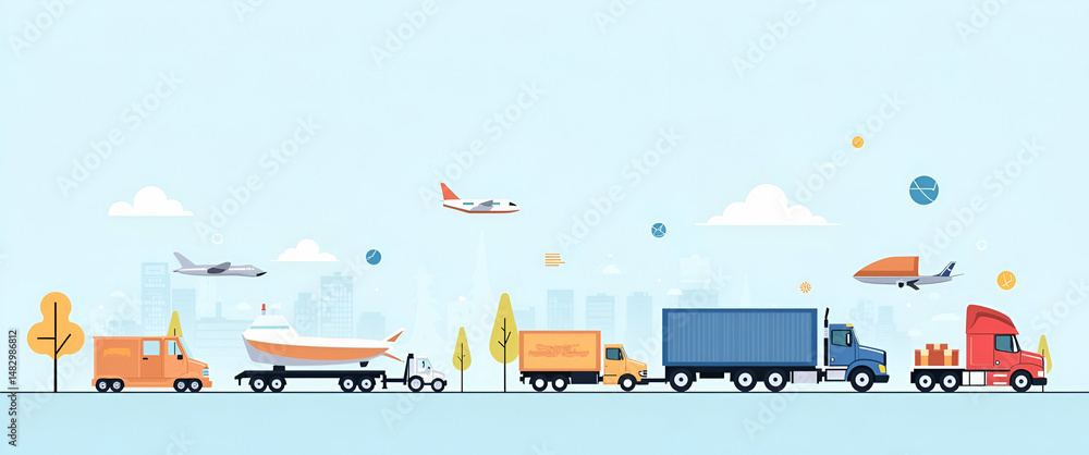 Poster photo realistic logistic icon design with ample space for text and graphics, ideal for illustrating 