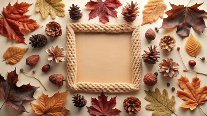 Autumnal Frame with Dried Leaves and Pinecones A Cozy Fall Composition
