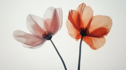 3D colorful two spring flowers on white background. Wild flowers, spring grass seamless pattern 3d realistic. Minimal scene for model products, stage showcase, promotion display.