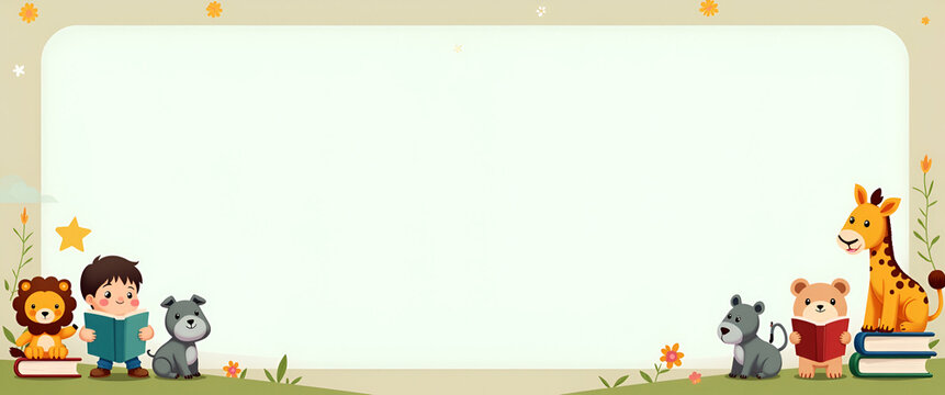 Cute International Children's Book Day Frame: Adorable Toy Animals and Storybooks with Space for Personal Messages - Perfect for Celebrating Young Readers! - Powered by Adobe