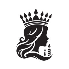 Queen's Birthday Silhouette Vector Illustration, Solid White Background.