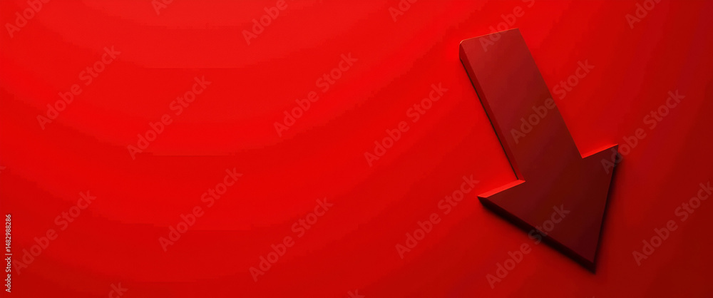 Poster stock market crash abstract background in red with downward arrow representing market crash and fina