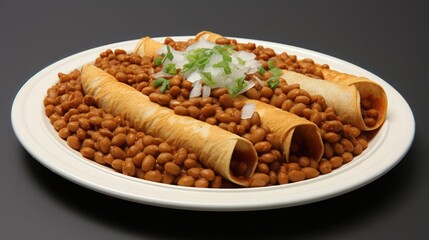 Rolled beef with pinto beans and chopped onions.