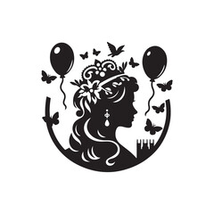 Queen's Birthday Silhouette Vector Illustration, Solid White Background.