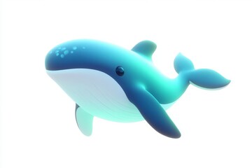 Obraz premium 3D Cartoon Humpback Whale Singing in Deep Navy and Bubble White, Ultra HD, Isometric View, High-Quality Rendered with Blender and C4D