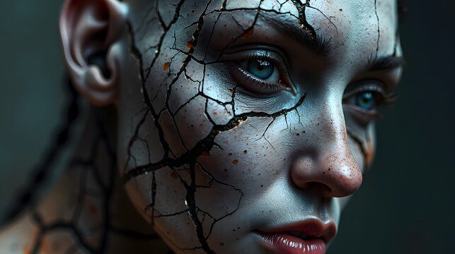 cracked metallic skin hyperreal texture cyberpunk theme