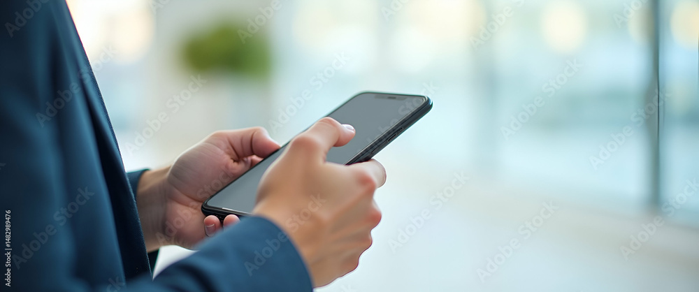 Poster photo realistic as person using mobile app for tax filing concept as a person using a mobile app on 