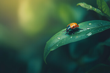 Fototapeta premium Beetle On Green Leaf