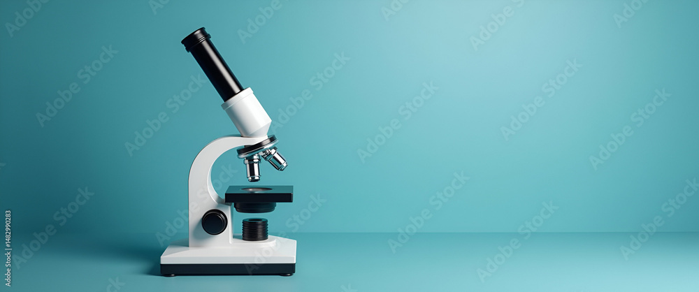 Poster customizable photo realistic microscope symbol with blank area for personalized messages - ideal for