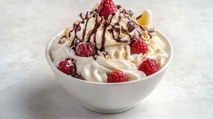 A tall glass filled with creamy vanilla ice cream topped with a rich, dark berry sauce and fresh blackberries.