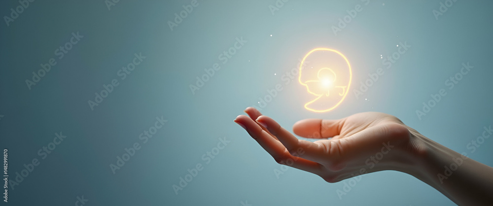 Poster empathy and understanding: a hand showcasing holographic sensitivity symbol against a minimalist bac