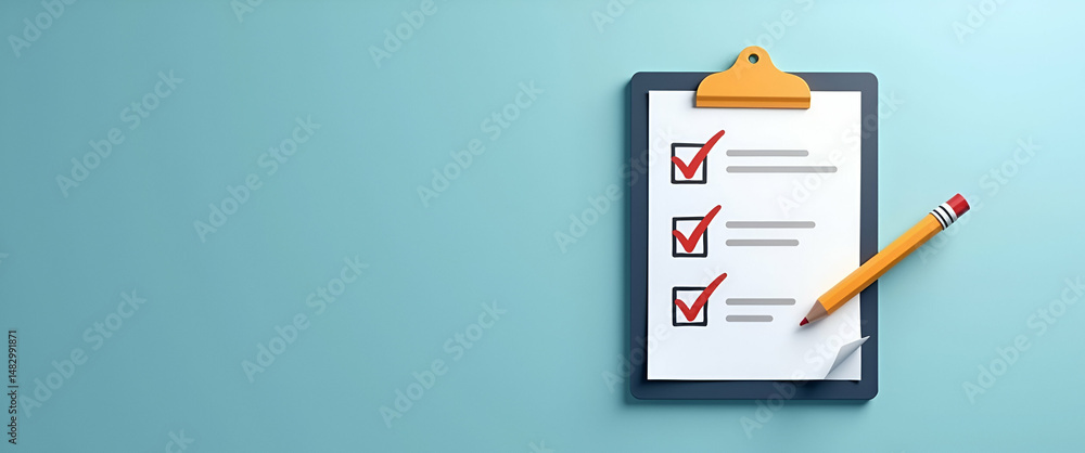 Poster photo realistic checklist icon design: ample space for text and graphics - perfect for illustrating 