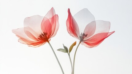 Obraz premium 3D colorful two spring flowers on white background. Wild flowers, spring grass seamless pattern 3d realistic. Minimal scene for model products, stage showcase, promotion display.