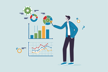 Financial data, investment chart and graph diagram, accounting report, datum growth, marketing analysis, statistics presentation concept, businessman present financial data diagram with dollar sign.