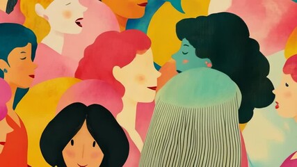 Diverse group of women in profile speaking, multiple colors, women's rights and empowerment, social communication art - Powered by Adobe