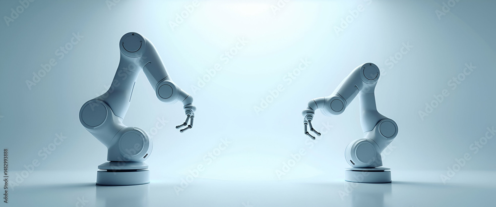 Poster futuristic minimalist wallpaper design: surgical robot systems in expansive space with precise digit