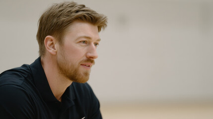 Fototapeta premium portrait of coach in bright textured space positioned on right side of frame