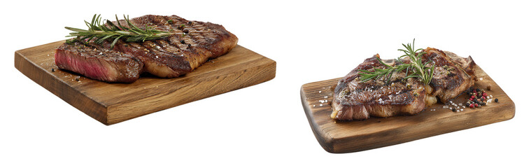 Succulent Grilled Steak With Fresh Herbs On Wooden Platter Isolated On Transparent Background