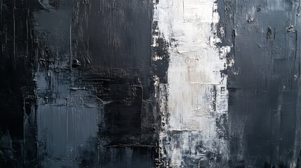 Fototapeta premium Abstract painting in grayscale with textured brushstrokes.