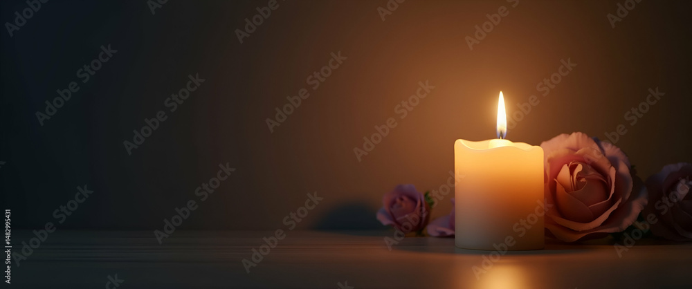 Poster elegant candle lighting photo stock: soft illumination for memorial day tributes - reflective atmosp