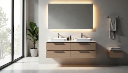 Modern bathroom vanity with sleek white countertop and minimalist design Perfect for a contemporary bathroom , clean lines, bathroom