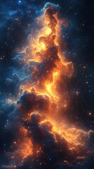 Naklejka premium Stunning cosmic nebula illuminated by vibrant orange and blue hues in deep space