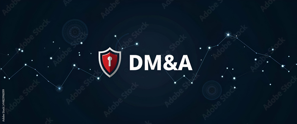 Poster photo realistic as shield with dm&a text concept as a logo combining a shield and dm&a text symboliz