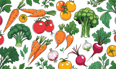  Modern vector illustration set of fresh vibrant vegetables, easily scalable and editable.