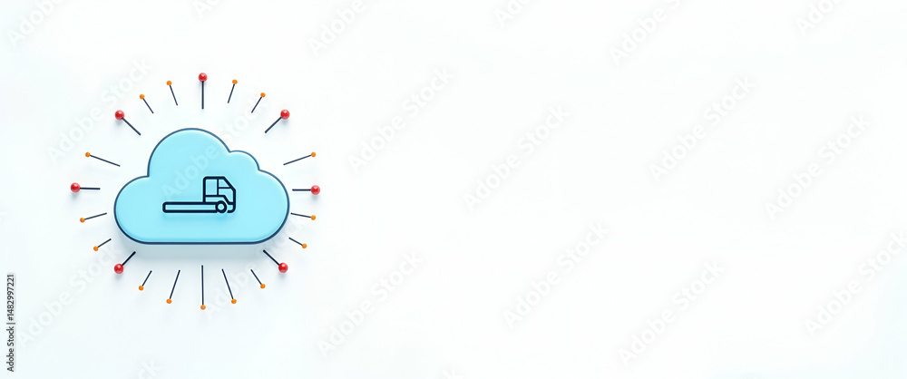Poster photo realistic warehouse dashboard and cloud symbol design with space for text and graphics on a wh
