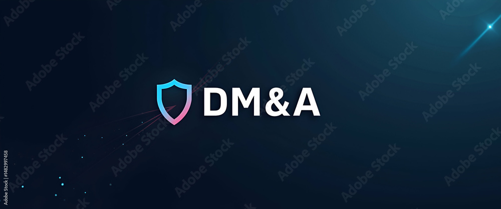 Poster photo realistic shield logo with dm&a text - symbolizing protective data management for security-the