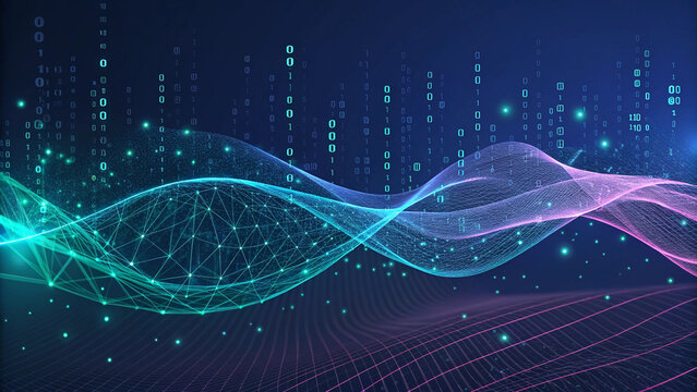 Abstract digital visualization of data flow and network connectivity