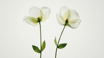 Fototapeta premium Colorful two spring flowers on white background. Wild flowers, spring grass seamless pattern 3d realistic. Minimal scene for model products, stage showcase, promotion display, 3D.