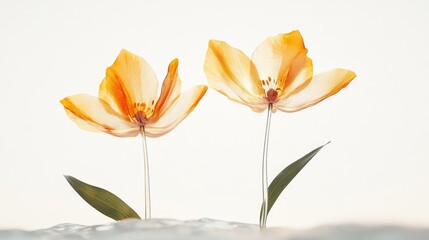 Naklejka premium Colorful two spring flowers on white background. Wild flowers, spring grass seamless pattern 3d realistic. Minimal scene for model products, stage showcase, promotion display, 3D.