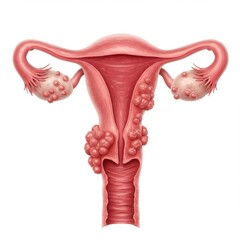 Uterus with tumors isolated on white background, for medical and educational use.