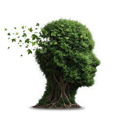 Fototapeta premium Tree in human head shape isolated on white background for mental health, nature concepts, and ecology use cases
