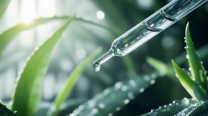 Aloe vera extract dripping from dropper
