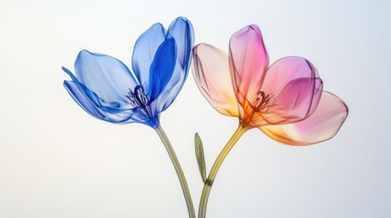 Naklejka premium Colorful two spring flowers on white background. Wild flowers, spring grass seamless pattern 3d realistic. Minimal scene for model products, stage showcase, promotion display.