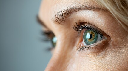 Detailed Close up Photograph Showcasing a Patient s Eye Before and After an Under Eye Filler Procedure Highlighting the Smooth Rejuvenated Skin and Available Copy Space