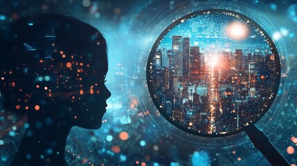 Silhouette of a Woman Futuristic Cityscape Digital Art Abstract Technology Background Modern Design Innovation Vision Future Urban